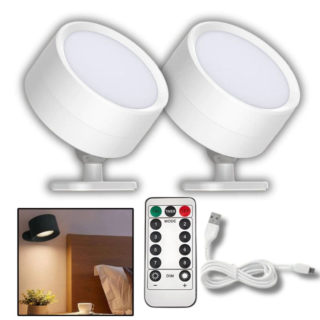 Arandela de Parede USB Recarregável com Base Magnética com Controle Remoto para Cabeceira Cama Portátil sem Fio