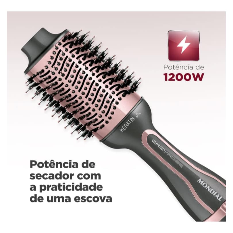 Escova Secadora Keratin,-Mondial1200W, Grafite/Golden Rose - ES-11-BI