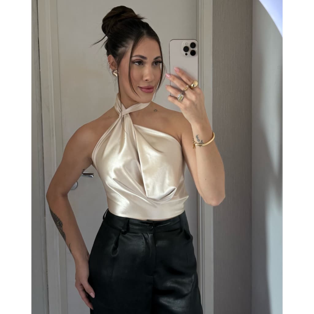 Blusa Feminina Elegante estilosa tendência Verção blusas CHOKER roupas chiques para mulheres natal, Blusa Cetim