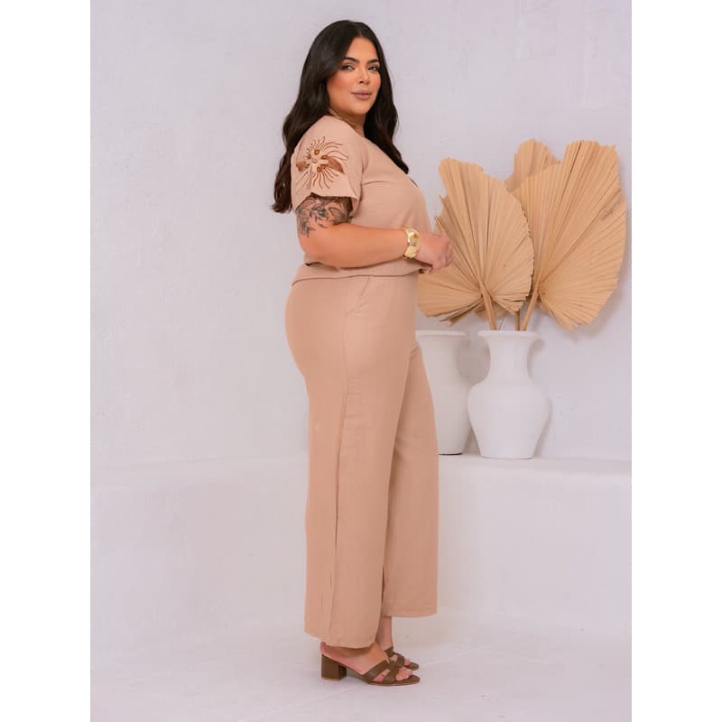 KS65863  CONJUNTO FEMININO DE LINHO PLUS SIZE BORDADO NOVIDADE