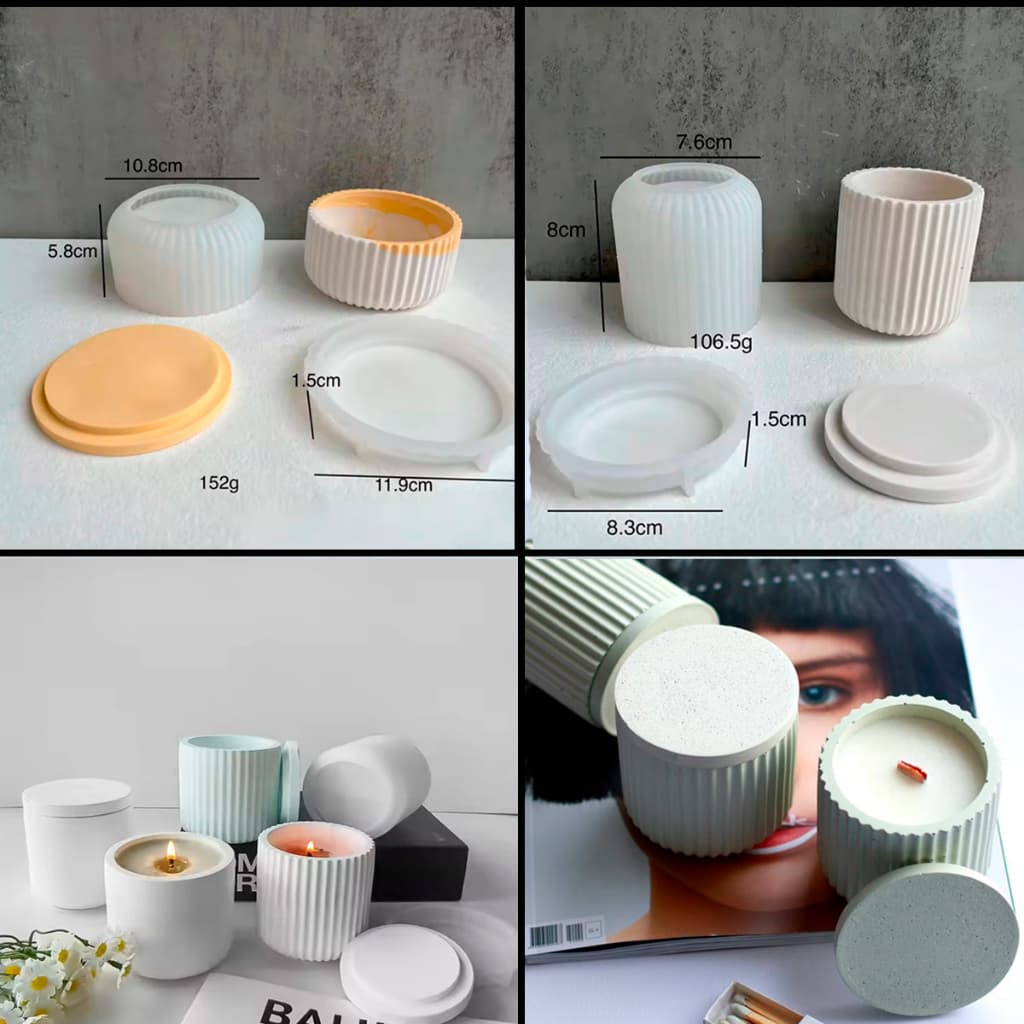 Molde De Silicone Pote Vela Vaso Porta Jóia Objeto Listrado Para Resina Gesso Cimento Artesanato DIY