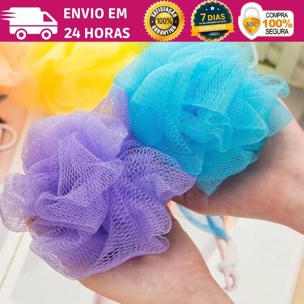 Kit 6 Esponja Bucha de Nylon Para Banho com Cordinha