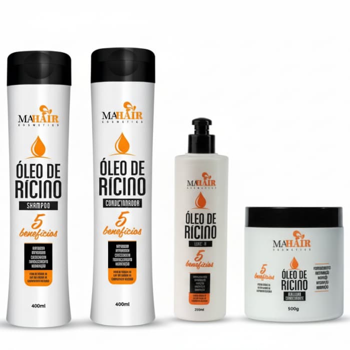 Kit Capilar Mahair Shampoo Condicionador Leave-in Mascara 500g Oleo De Rícino - Promoção !!