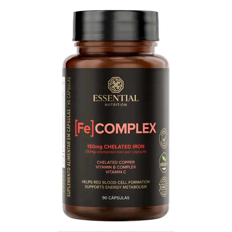 Fe Complex Essential Vegano (90 Caps) Vit C + Vit B + Cobre Sabor Sem Sabor
