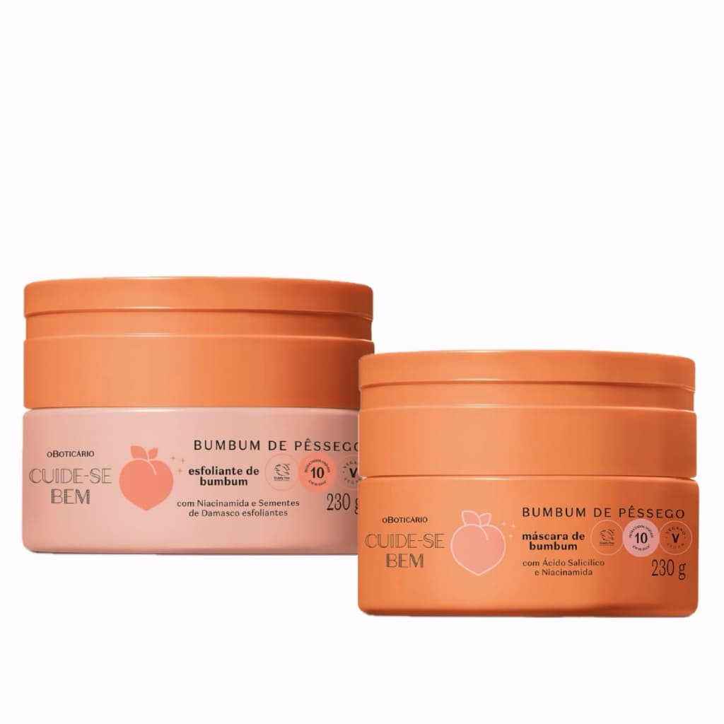 Kit Cuide-Se Bem Pessegura: Creme Esfoliante de Bumbum de Pêssego 230g + Máscara de Hidratação Bumbum 230g