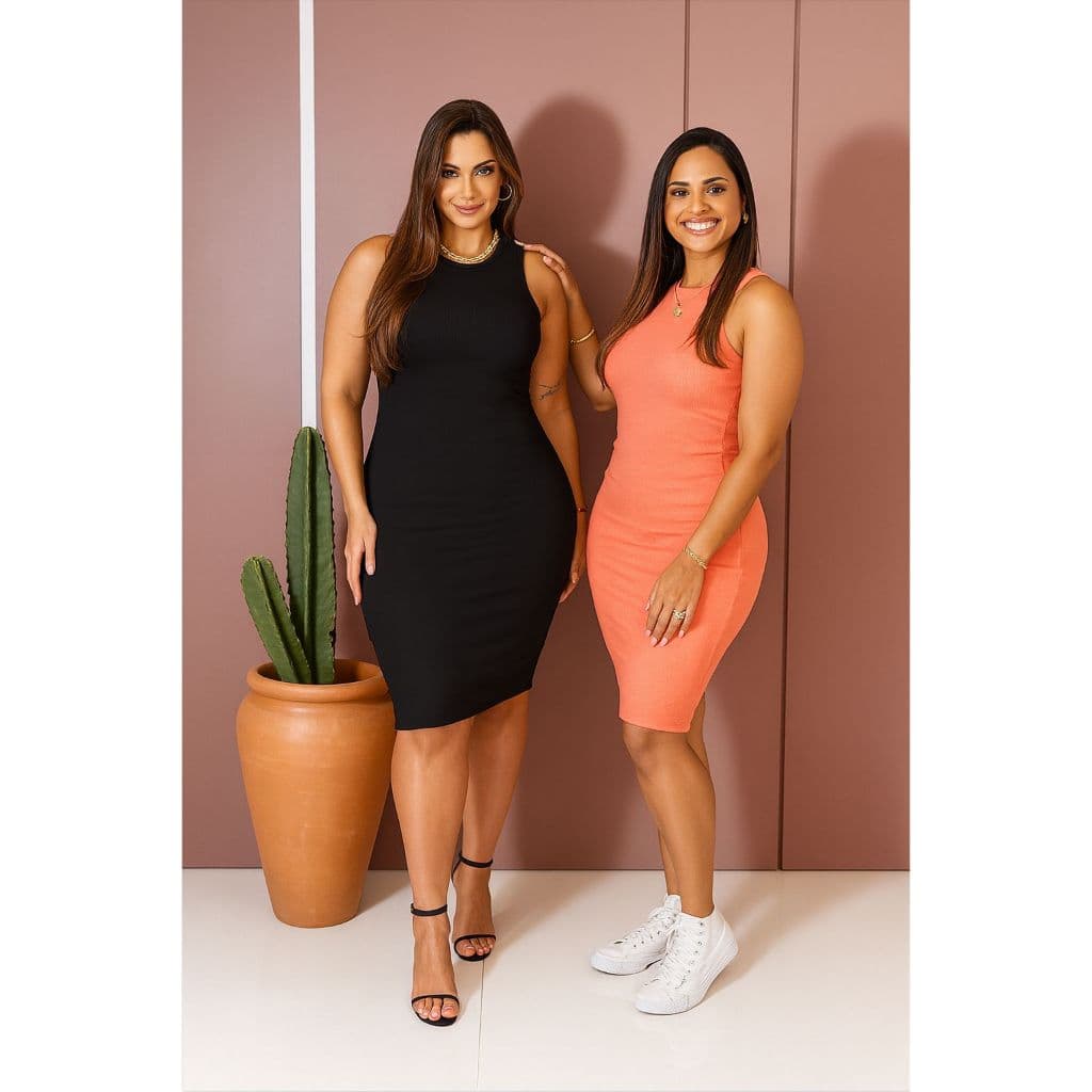 Vestido Feminino Ribana Curto Tubinho Gola Redonda Veste bem