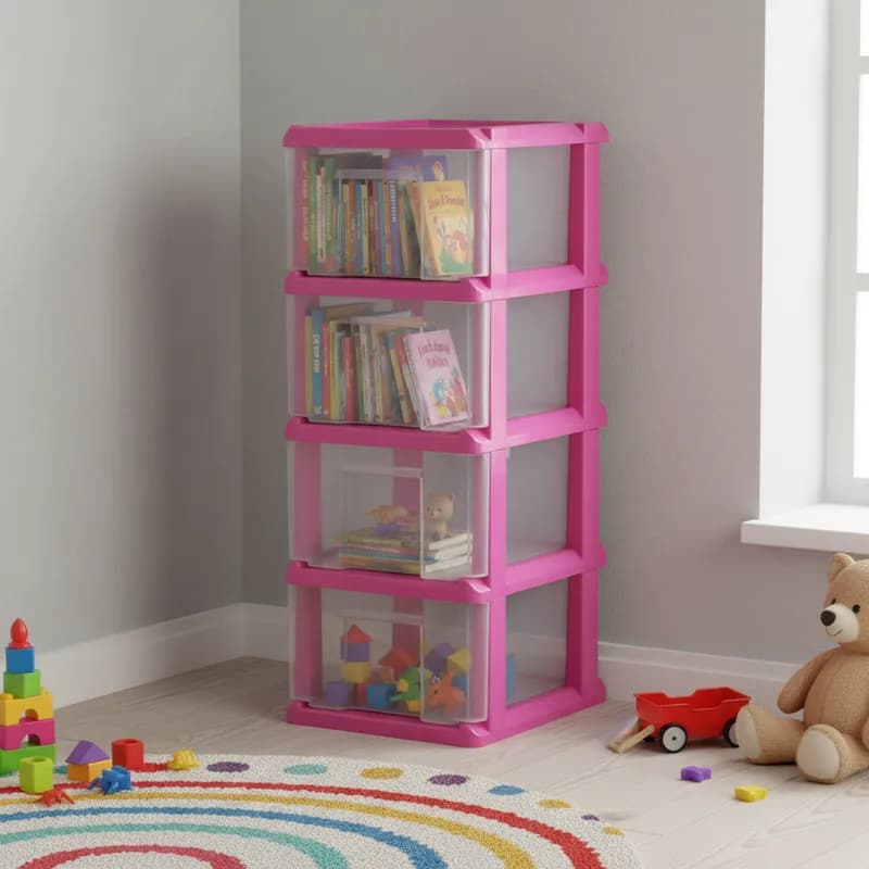 Gaveteiro Organizador 4 Gavetas Transparentes com Rodizio – Armação Rosa Design Paris Agraplast 1090
