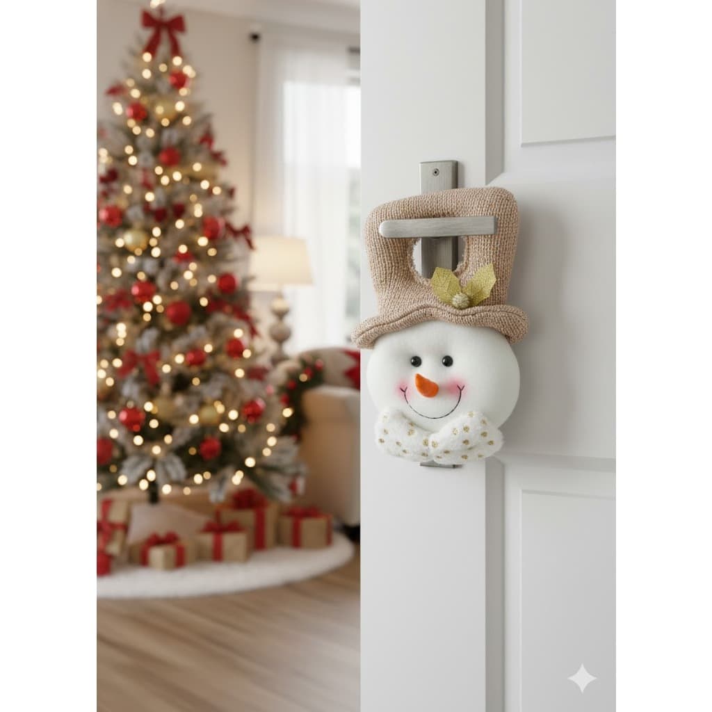 Enfeite Natal Maçaneta Porta  Luxo Pelúcia Decoração Natal Papai Noel Ou Boneco De Neve
