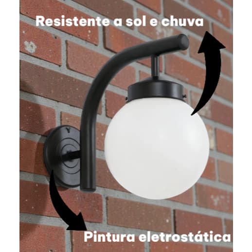 Arandela Pescoço De Ganso Blumenau Colonial Globo Externa Estrutura Preto