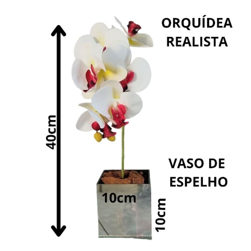 Arranjo decorativo de orquídea realista silicone no vaso de espelho promoção