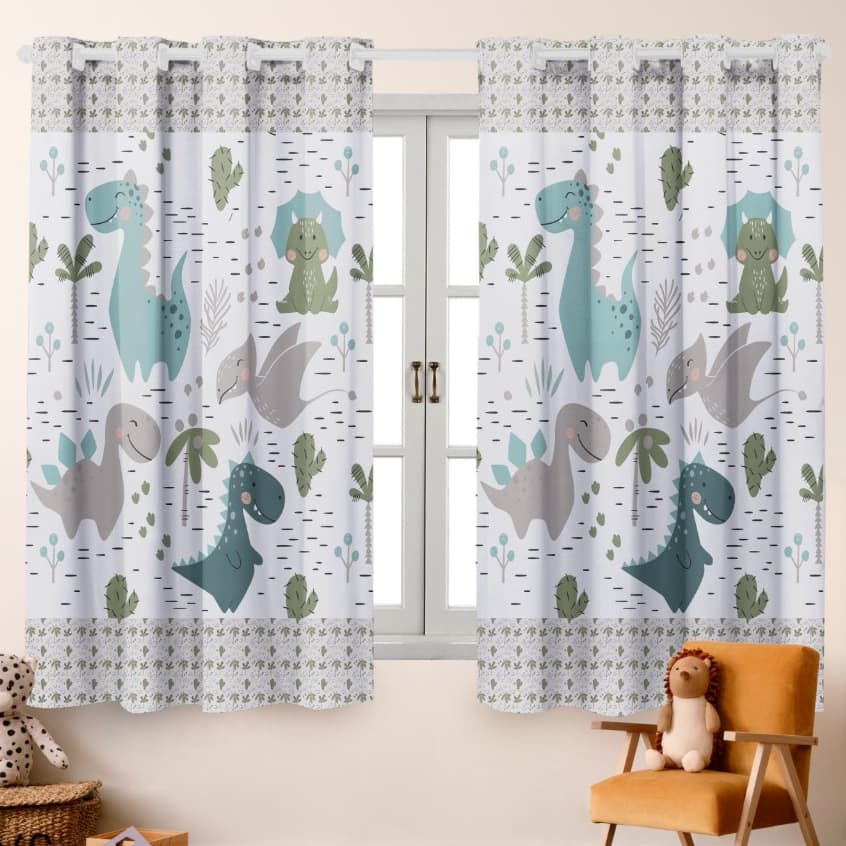 Cortina Infantil p/ Criança Dinossauro 2,00 L X 1,50 A (Quarto, Janela, Decoração, Criança)