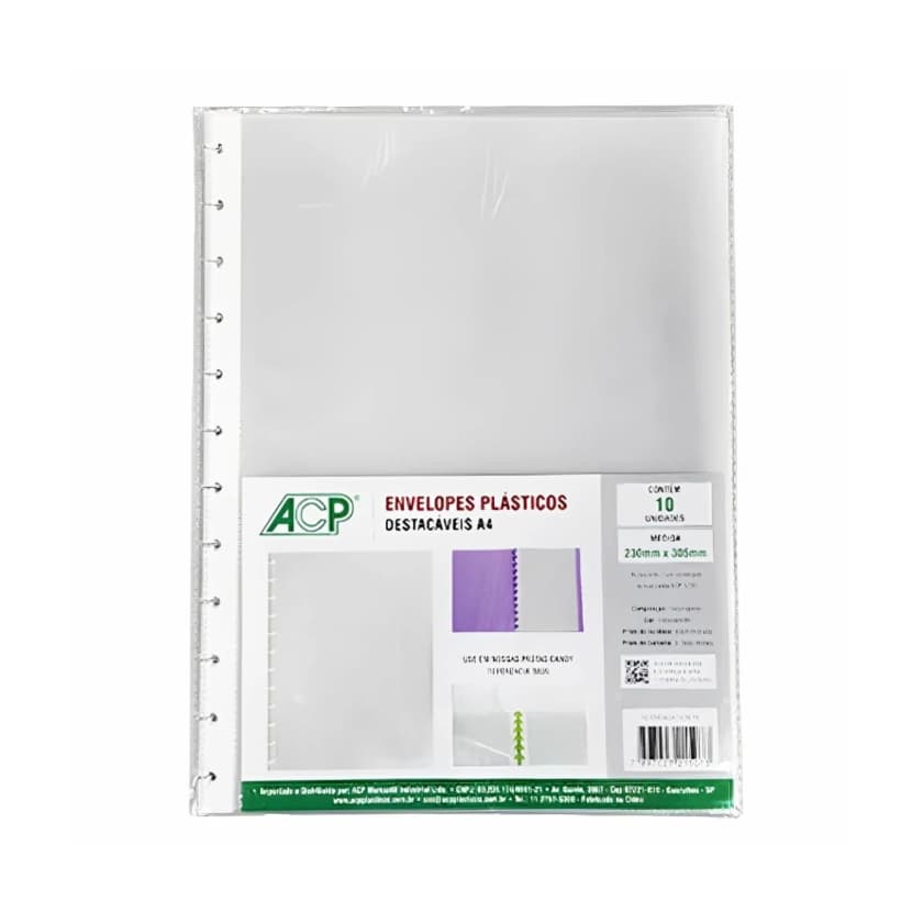 Refil Envelopes plásticos Destacáveis Com 10und. Para Pasta Candy Acp.