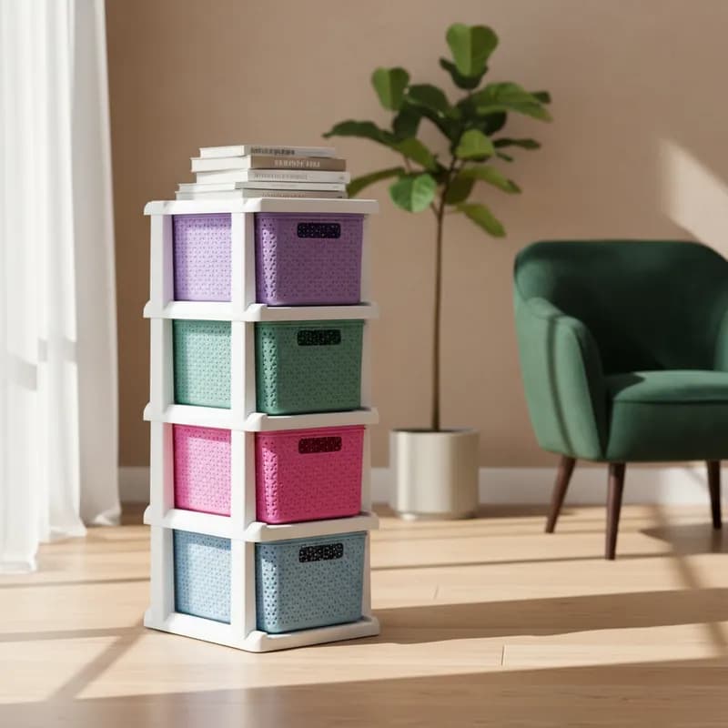 Gaveteiro Rattan Colorido 4 Gavetas  com rodinhas – Organizador Multiuso Agraplast 1054