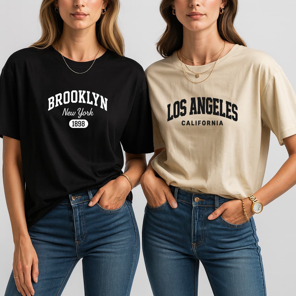 Kit 2 Blusas Feminina Camiseta Algodão Casual Blusa Estilosa T-Shirt Los Angeles