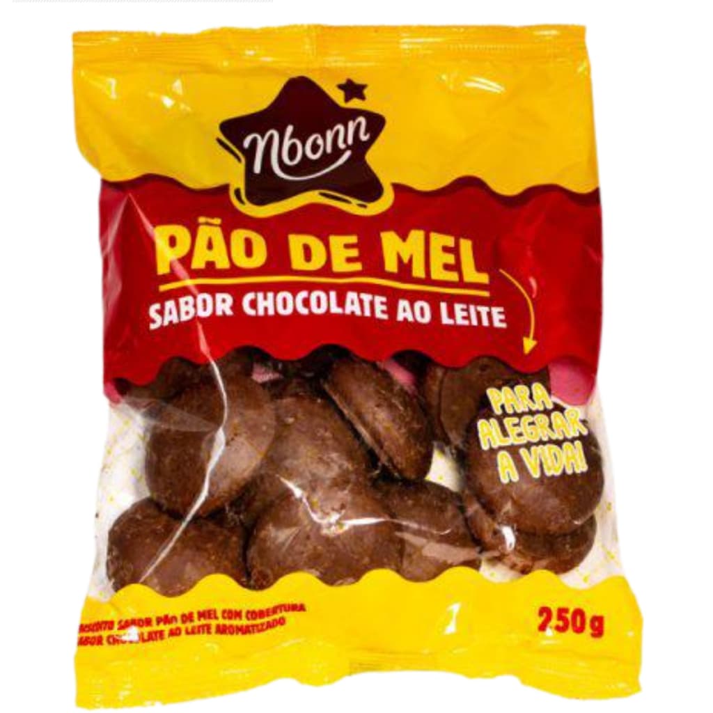 Pão de Mel Coberto com Chocolate ao Leite Nbonn Pacote com 300g Bolacha Doce