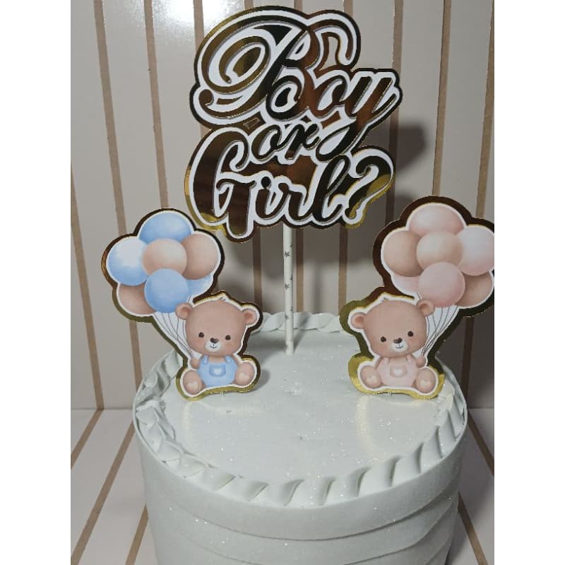 TOPO DE BOLO CHÁ REVELAÇÃO, CHÁ DE BEBÊ-GIRL OU BOY, OU NOMES.