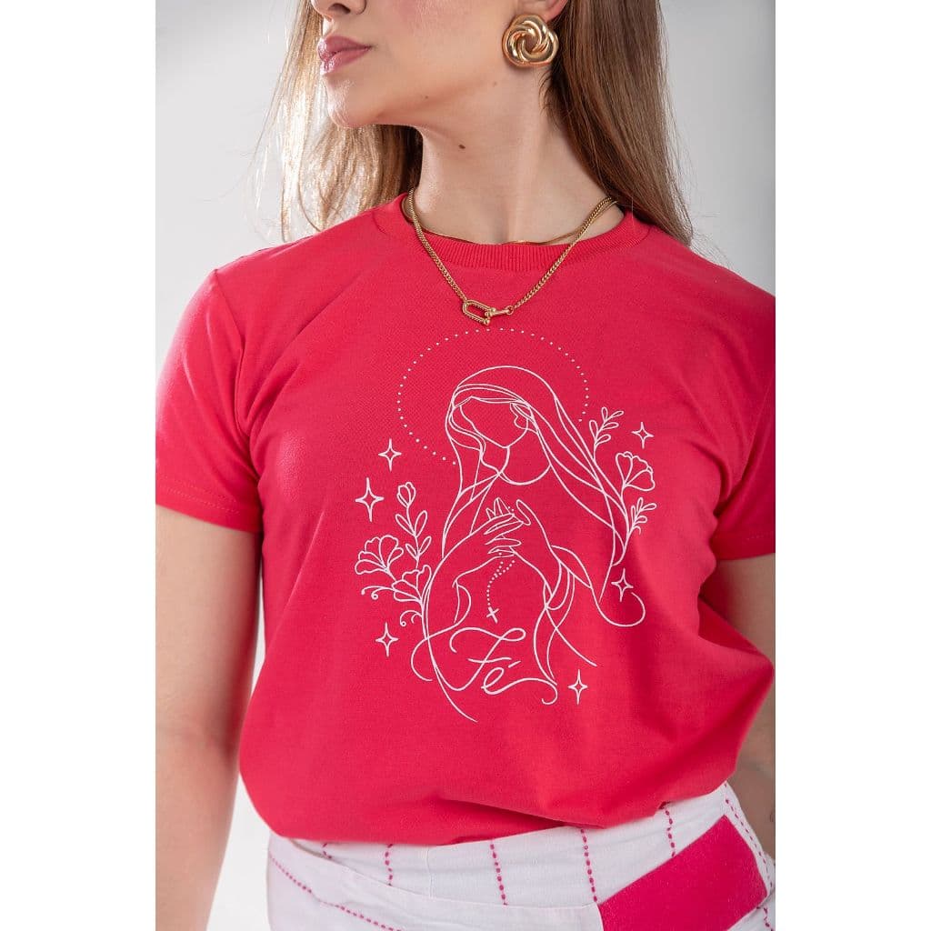 Camiseta 100% Algodão Feminina com Estampa Santa Maria – Estilo Cristao
