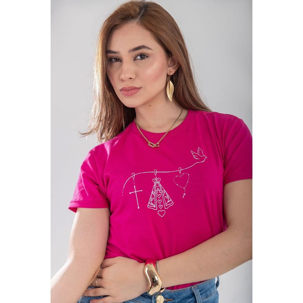 Blusa baby look, Estampa Nossa Senhora Aparecida , T-shirt em 100% Algodão fio 30.1