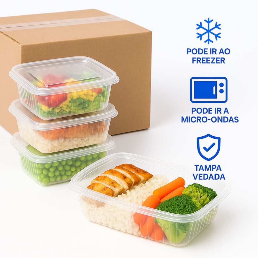 Kit 30 Potes Marmita 500ml com Travas Laterais – Livre de BPA, Ideais para Alimentos e Freezer MONTEFRESH