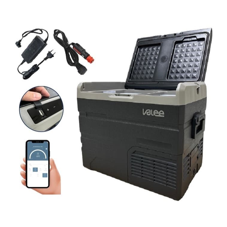 Geladeira Portátil 45 Litros Valee Automotiva Caminhão Digital Quadrivolt Bluetooth 12v/24v/127v/220v