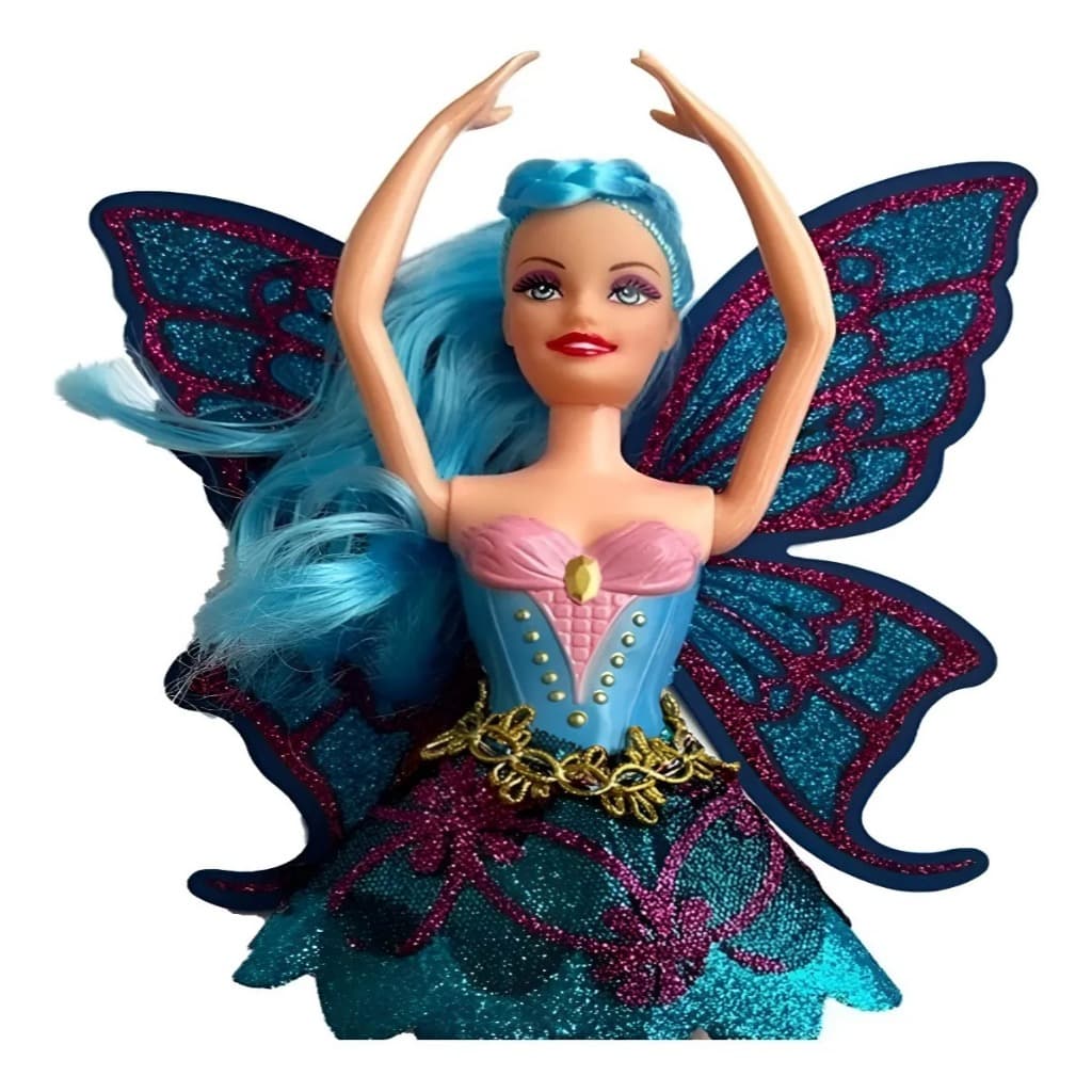 Boneca Bailarina Com Asas Borboleta Articulada Ballet AZUL