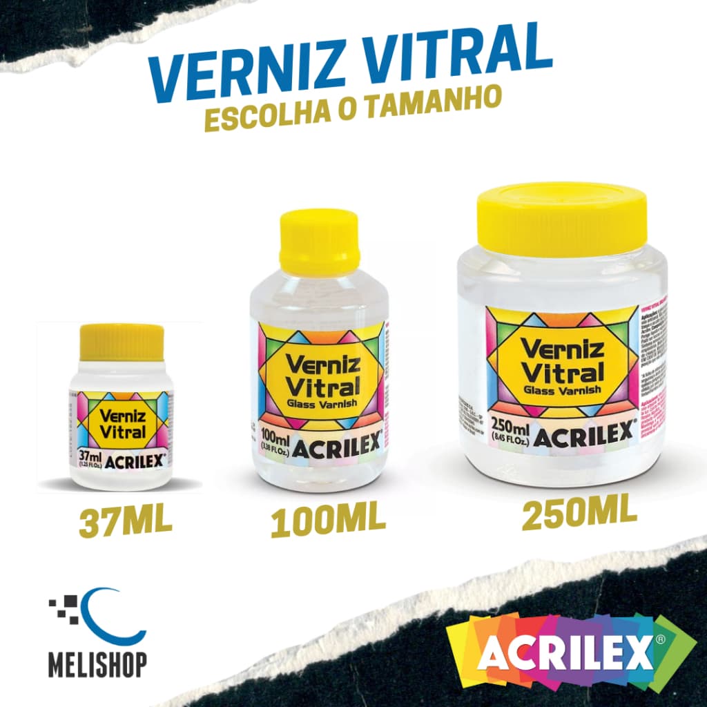 Verniz Vitral Transparente 37ml 100ml 250ml Acabamento Brilhante para Vidro Acrilex