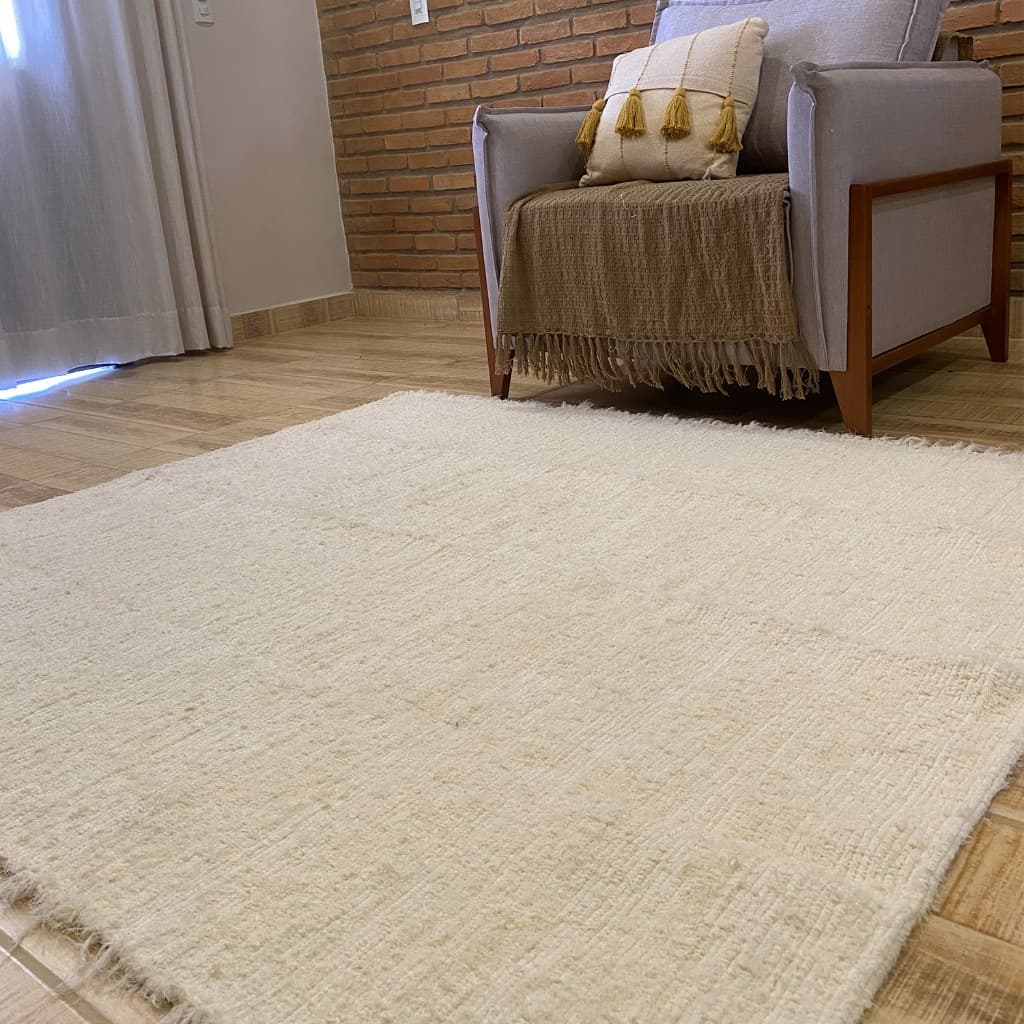 Tapete Sala 2,50x2,50 Gigante Algodão Boho Cru Liso Artesanal Tapete para Sala 250x250 Quadrado