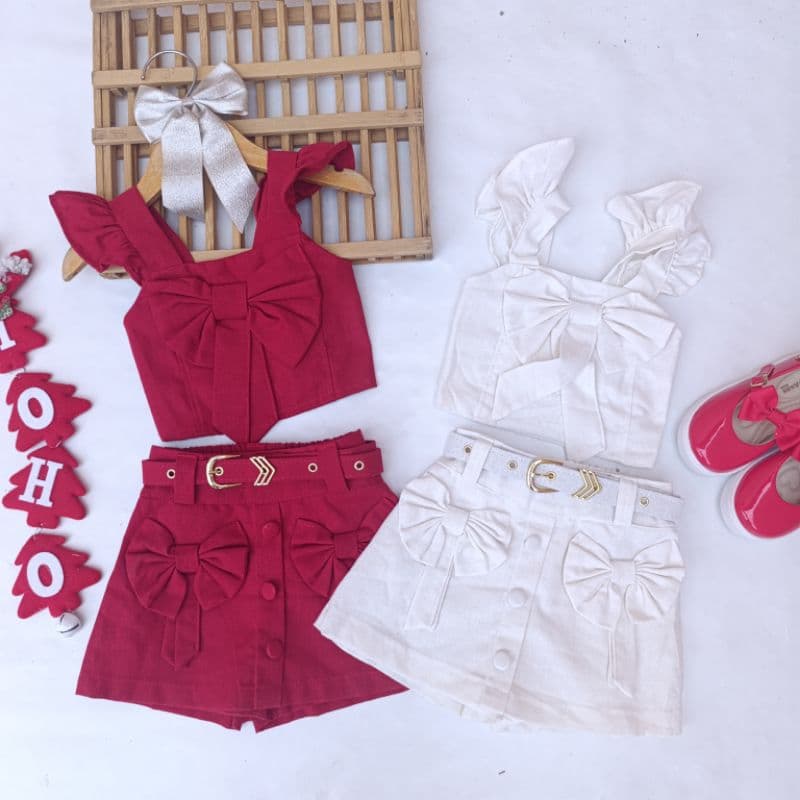 conjunto em linho/Conjunto infantil/Conjunto laço