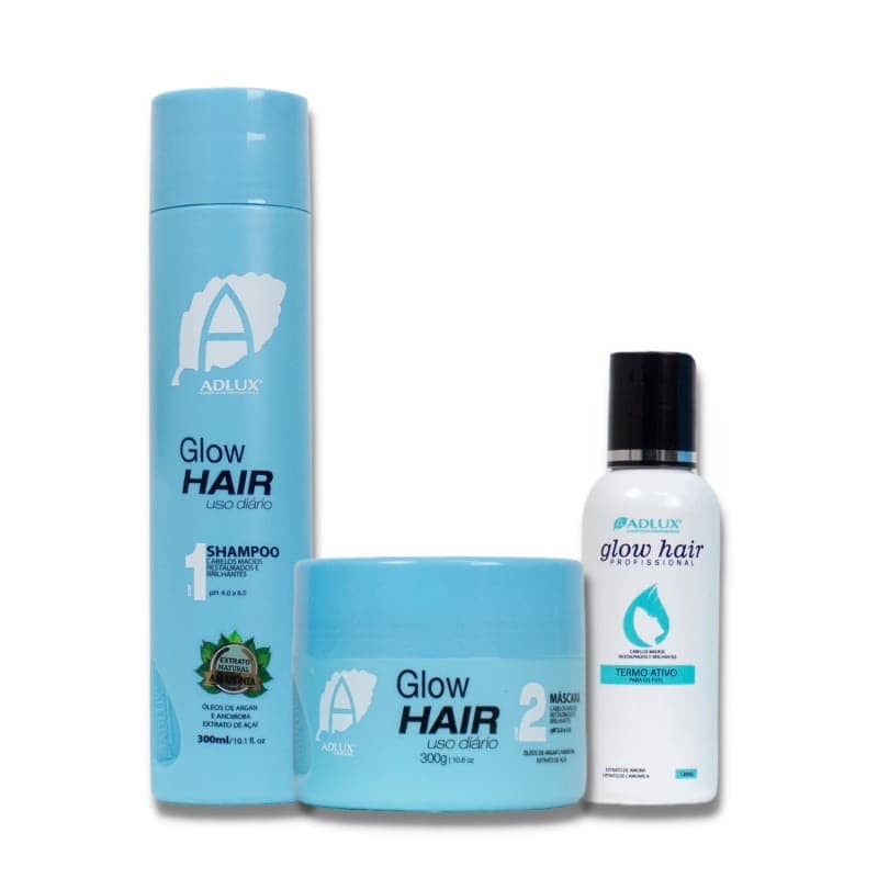 KIT GLOW HAIR 3 PASSOS MANUTENÇÃO CAPILAR ADLUX