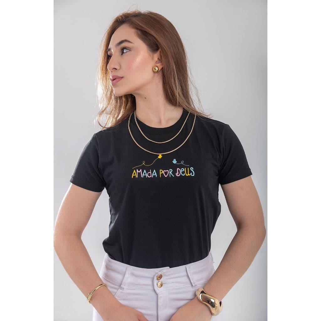 Camiseta Baby look moda Feminina, Amada Por Deus , Moda Cristã