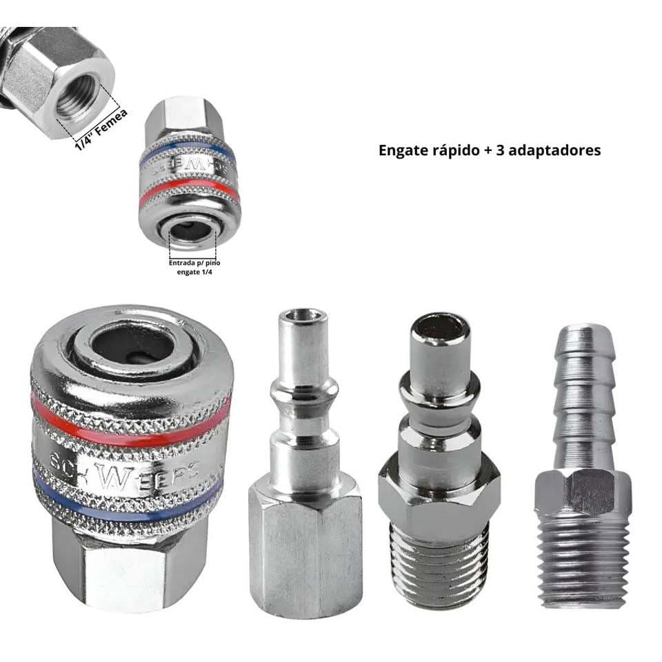 Engate Rápido com Adaptadores Macho Fêmea 1/4 pol para Compressor Mangueiras