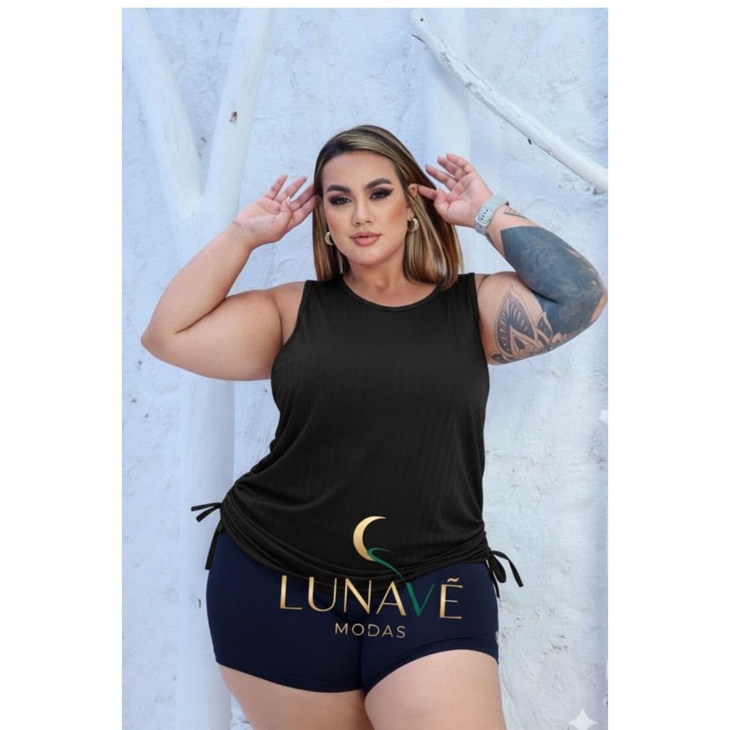 Kit 2 Peças, Regata Fitness Plus Size com Amarração Lateral, Tecido Respirável, Ideal para Treino e Academia Tapa bumbum