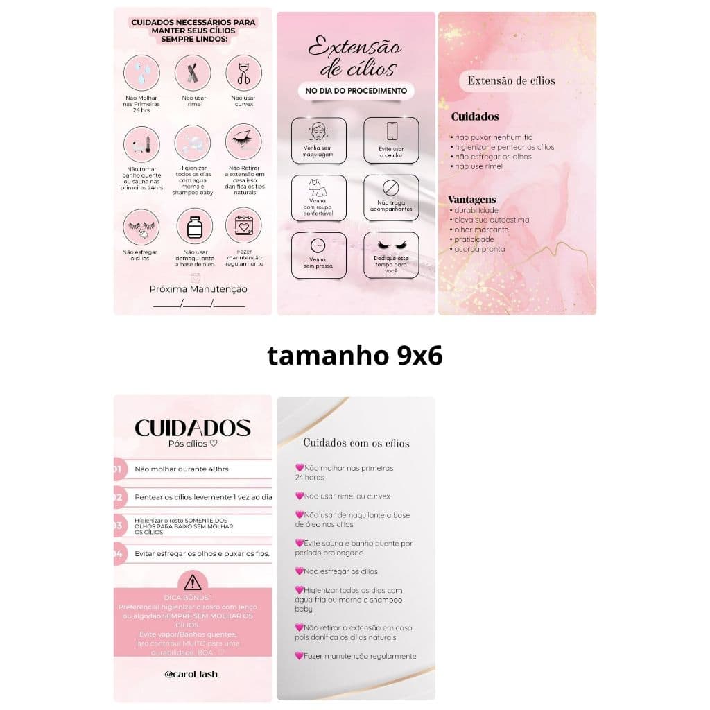 50 Cards para cuidados com os cílios