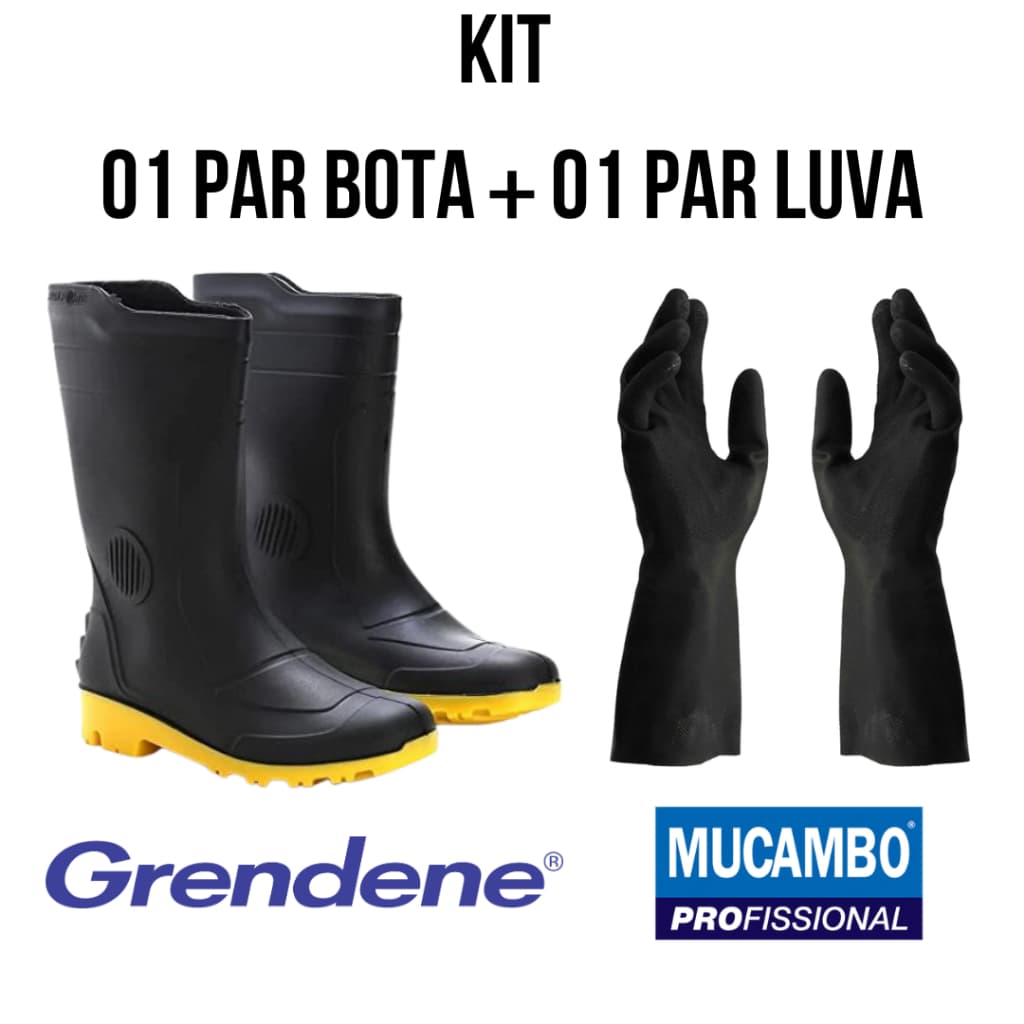 Bota Borracha + Luva Latex Impermeável Faxina Limpeza Motoboy Grendene Mucambo