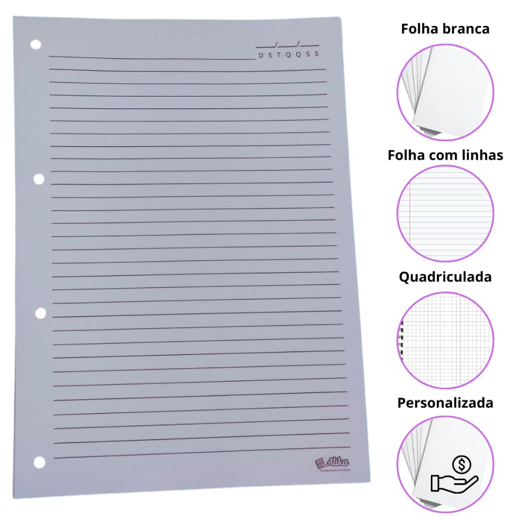 Refil de folhas para Caderno argolado