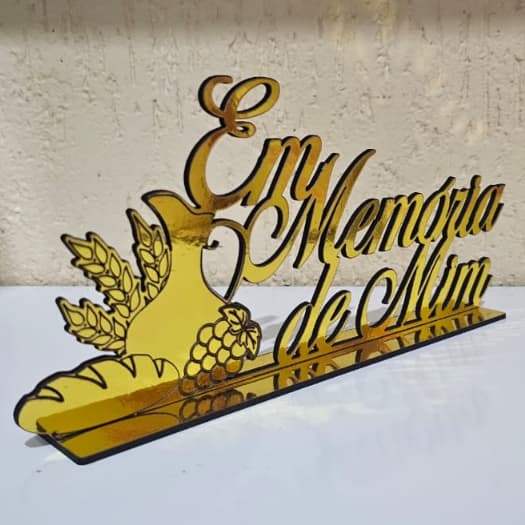 Placa frase EM MEMÓRIA DE MIM para decoraçao de Santa Ceia igrejas