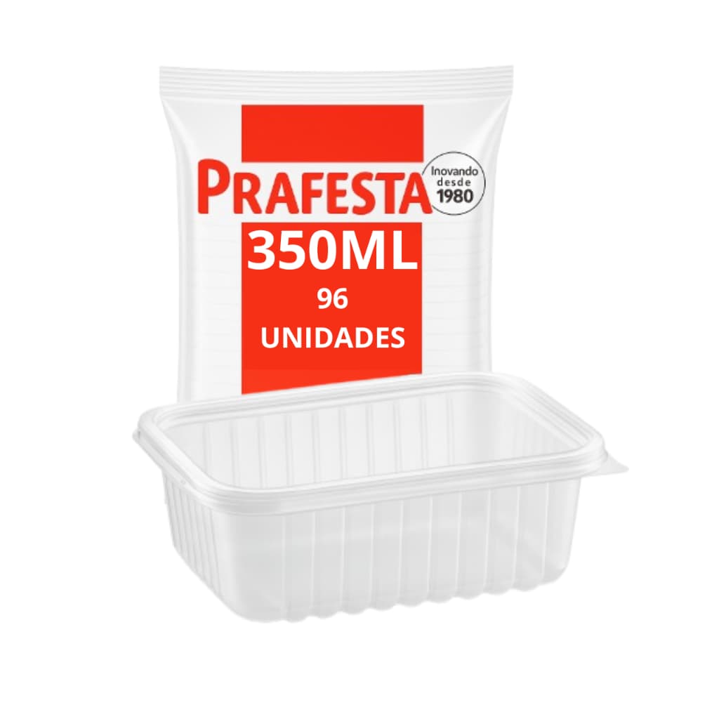 POTE 350ml  retangular  descartavel com Tampa – Marmitinha Refeição Delivery 96UN Prafesta