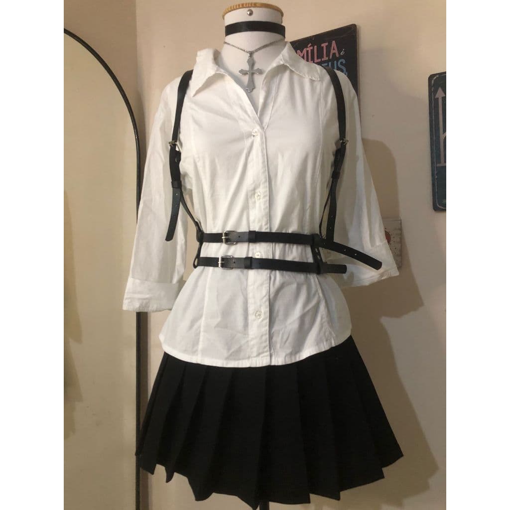 Cinto Ubderbust Tiras Preto Harners Acessório Feminino Gótico Suspensório Tendência Darkcore Rock| Brechó Vintage