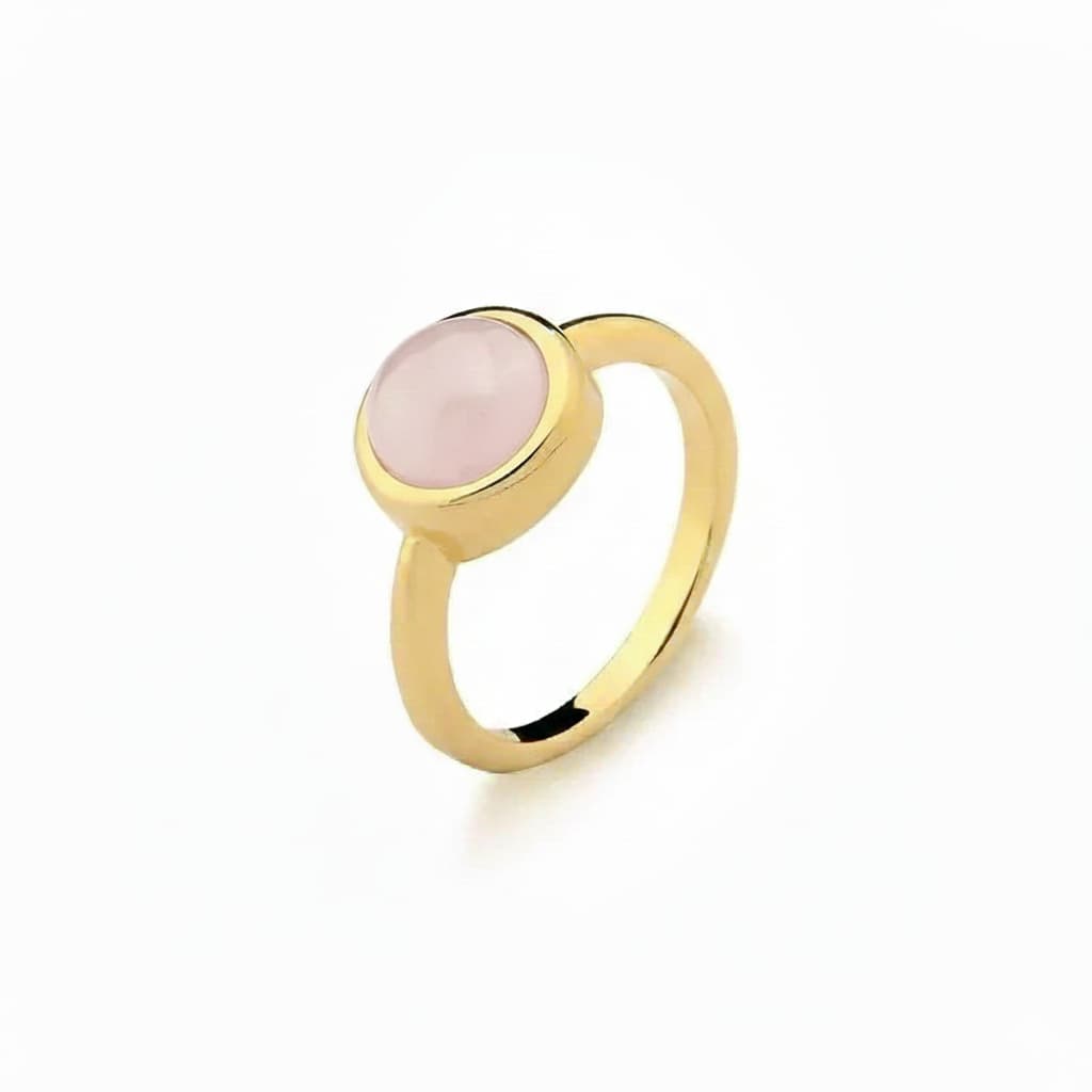 Anel Feminino Pedra Natural Quartzo Rosa Ouro Solitário - Pedras Semijoias Minimalista Solitário Namoro Aparador Amor