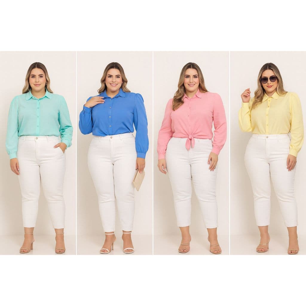 Camisa Social Femenina manga longa Plus Size Duna Lisa