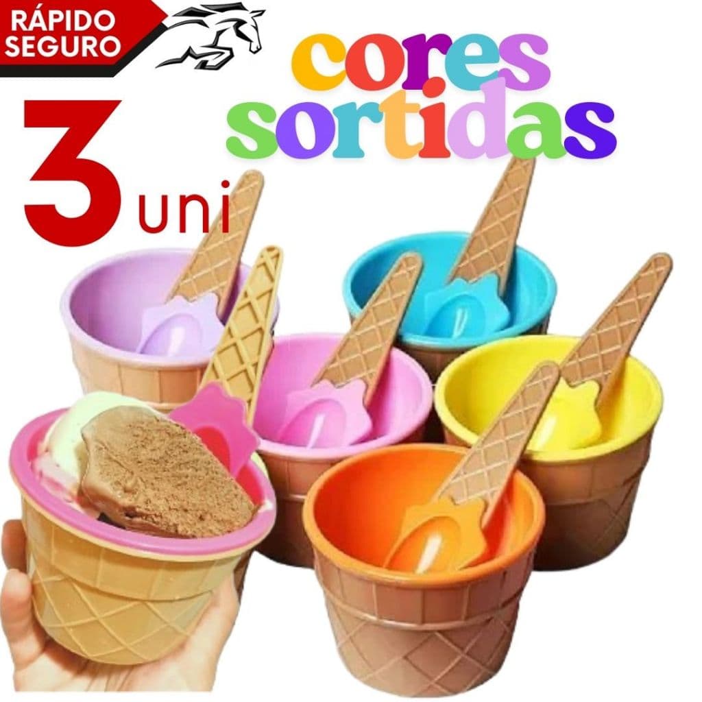 Kit deTigelinhas Tigela Casquinha Pote para Sobremesa Sorvete Frutas Colorido