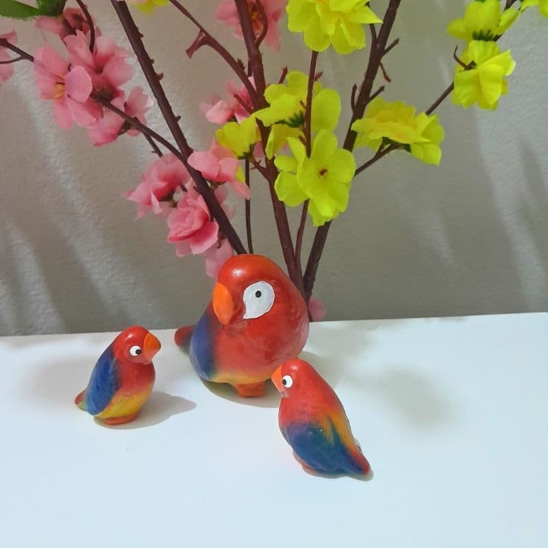 kit Trio Araras Miniatura Com 3 Cerâmica Enfeite Decorativo Decoração