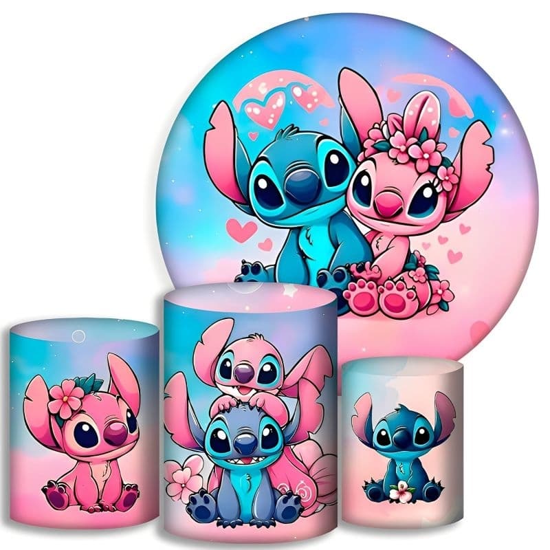 Capas Para Cilindros + Painel - Desenho infantil / azul e rosa  - Kit Decoração Festa / Pegue e Monte