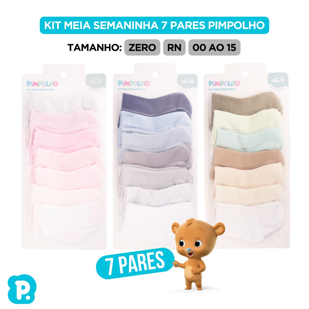 Kit 7 Pares Meia Bebê Pimpolho Menino Menina Zero RN Recém Nascido Cano Alto 00 ao 15