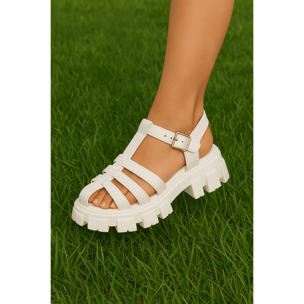 Sandália Feminina Plataforma Tratorada Aranha Fivela Confortável Gladiadora Fisherman Leve Confiável