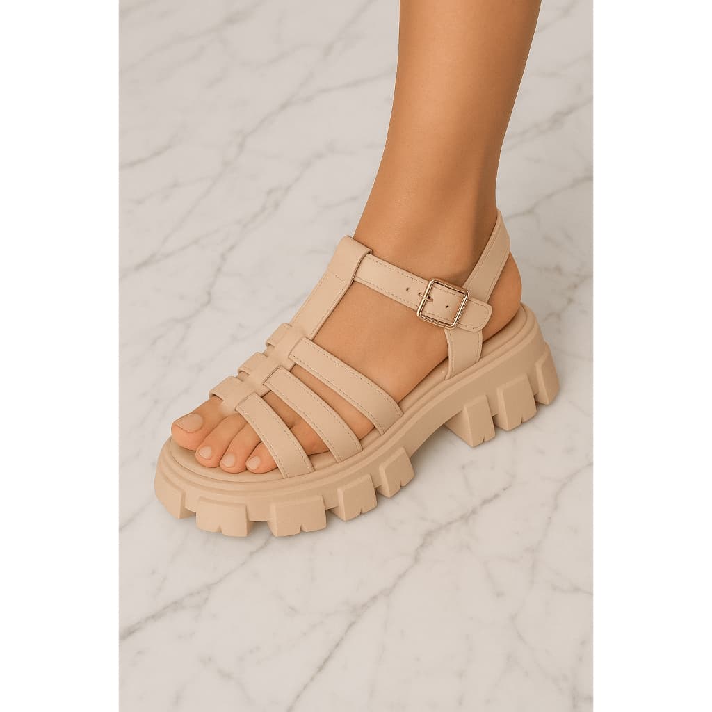 Sandália Feminina Papete Plataforma Tratorada Aranha Fivela Confortável Gladiadora Fisherman Confortavel Leve