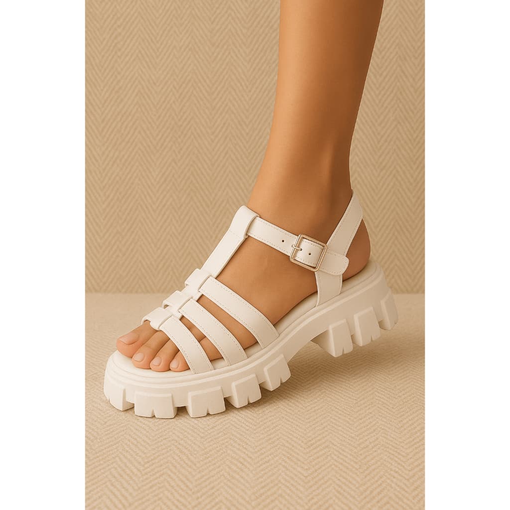 Sandália Feminina Plataforma Tratorada Aranha Fivela Confortável Gladiadora Fisherman