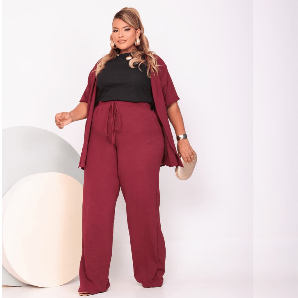 Conjunto Feminino Calça Pantalona Com Kimono Plus Size Confortável e Elegante