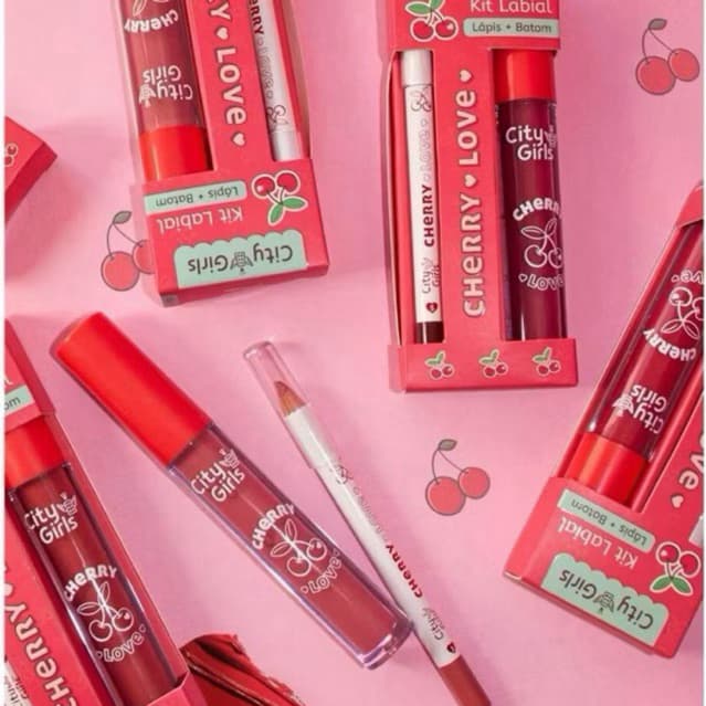 Kit Labial Cherry Love City Girls – Batom + Lápis Contorno