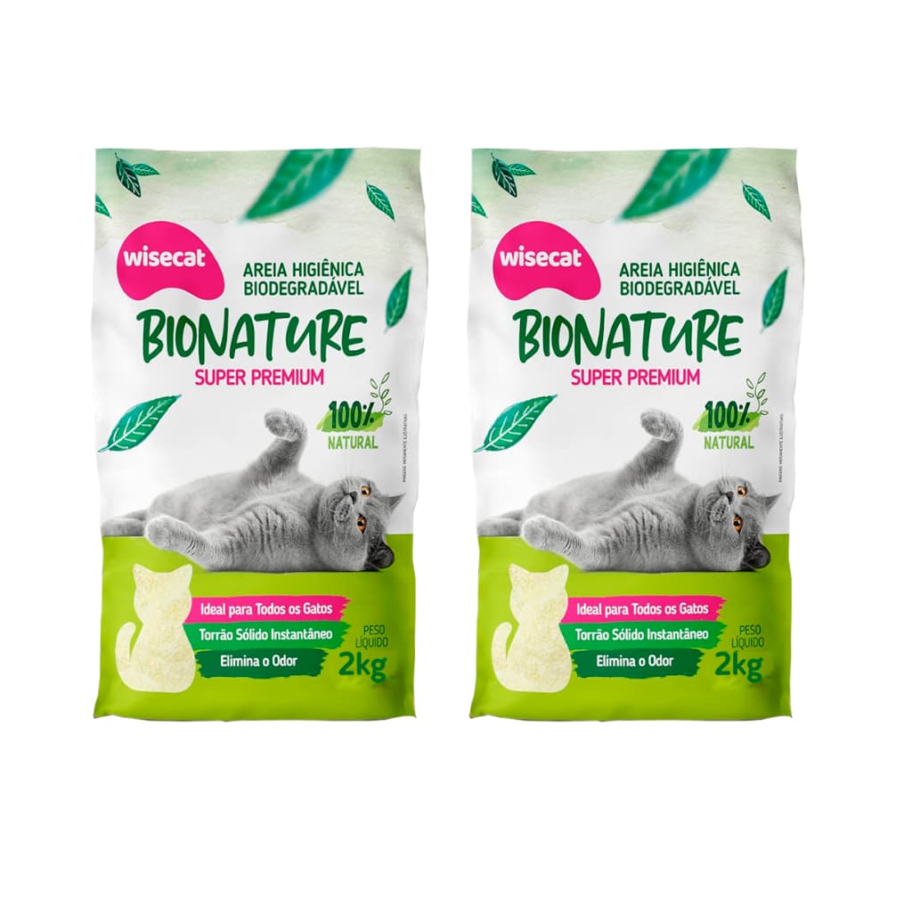 Kit 2 Areia Biodegradável para Gatos Bionature Wisecat 2 KG